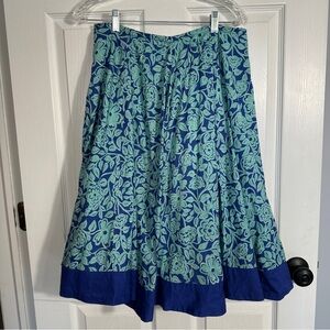 Odille (Anthropologie) sz 2 full a-line skirt, blue/aqua, cotton, lined